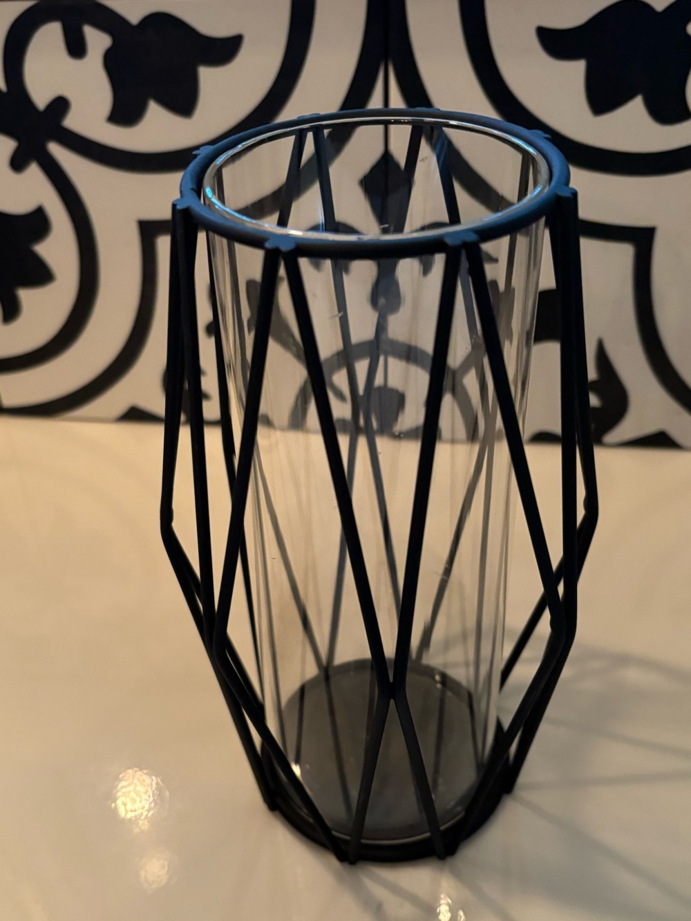 Black Wire Candle Holder or Vase with Inner Glass Removable Cylinder 8 x 4 1/2
